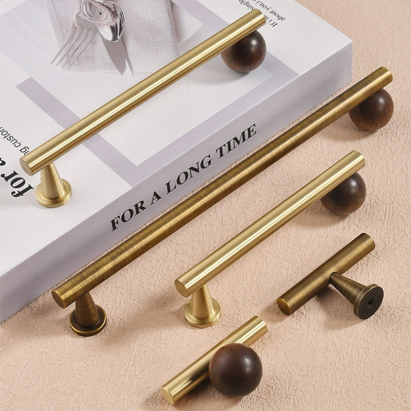 Furniture And Kitchen Hardware Fitting - French Brass Walnut Wood Furniture Handles