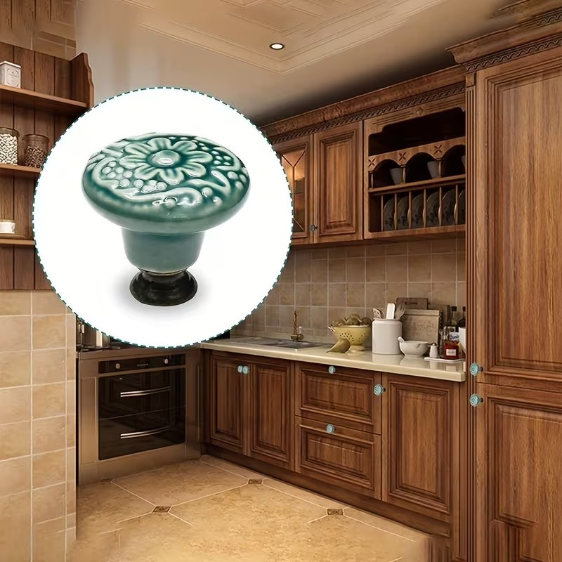 Furniture Hardware Design - 12pcs Ceramic Cabinet Knobs, Floral Design,
