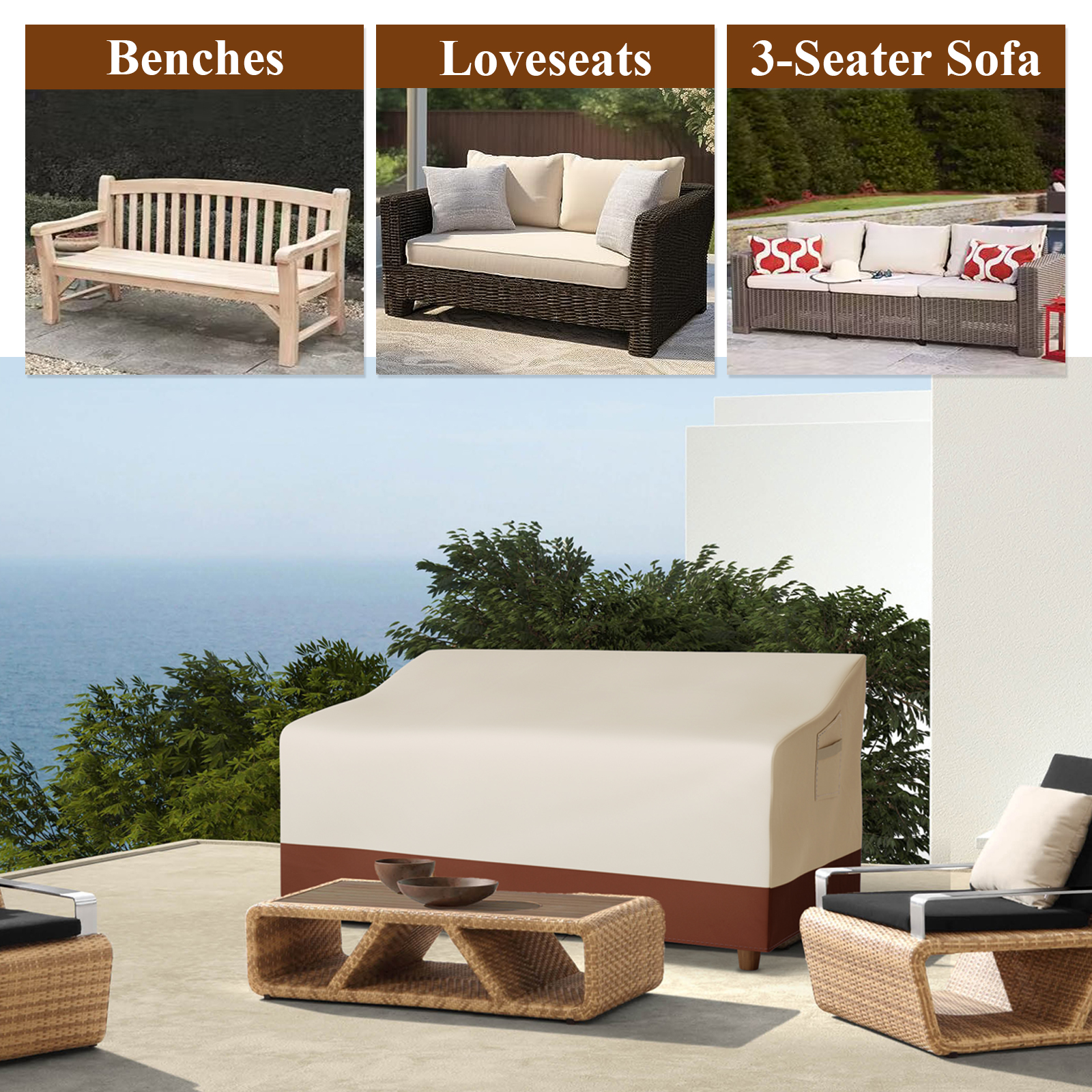 Furniture Hardware Design - Outdoor Sofa Cover Waterproof 3-Seater Outdoor